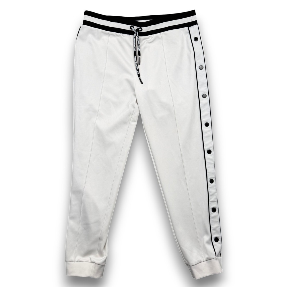Karl‎ Lagerfeld Paris Sweatpants Unisex L White Snap Button Side Stripe Joggers